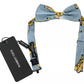 Light Blue Banana Print Silk Men Neck Bow Tie