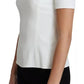White Viscose Stretch Short Sleeves Blouse Top