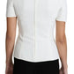 White Viscose Stretch Short Sleeves Blouse Top