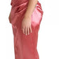 Pink Draped Midi Flower Applique Dress