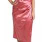 Pink Draped Midi Flower Applique Dress