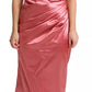 Pink Draped Midi Flower Applique Dress
