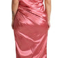 Pink Draped Midi Flower Applique Dress