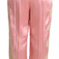 Pink Lace Trimmed Silk Satin Wide Legs Pants