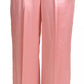 Pink Lace Trimmed Silk Satin Wide Legs Pants