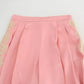 Pink Lace Trimmed Silk Satin Wide Legs Pants