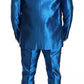 Blue Jacquard Silk Formal 2 Piece Set Suit