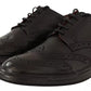 Black Perforated Leather Lace Up Derby Shoes