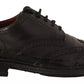 Black Perforated Leather Lace Up Derby Shoes