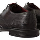 Black Perforated Leather Lace Up Derby Shoes