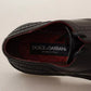 Black Perforated Leather Lace Up Derby Shoes