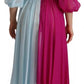 Fuchsia Light Blue Silk Two Tone Midi Dress