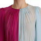 Fuchsia Light Blue Silk Two Tone Midi Dress