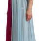 Fuchsia Light Blue Silk Two Tone Midi Dress