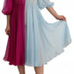 Fuchsia Light Blue Silk Two Tone Midi Dress