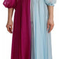 Fuchsia Light Blue Silk Two Tone Midi Dress