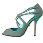 Blue Glittered Strappy Heels Sandals Shoes