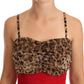 Brown Leopard Red Tulle Sheath Midi Dress