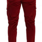 Red Corduroy Cotton Cargo Skinny Pants