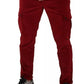 Red Corduroy Cotton Cargo Skinny Pants