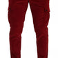 Red Corduroy Cotton Cargo Skinny Pants