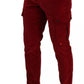 Red Corduroy Cotton Cargo Skinny Pants