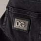 Gray Running Denim Stretch Logo Skinny Jeans