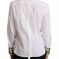 White Cotton Collared Long Sleeves Sequin Top Shirt