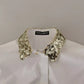 White Cotton Collared Long Sleeves Sequin Top Shirt