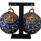 Gold Brass Blue Christmas Ball Crystal Hook Jewelry Earrings