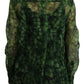 Green Clover Print Long Sleeves Collared Top Blouse