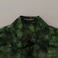 Green Clover Print Long Sleeves Collared Top Blouse