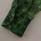 Green Clover Print Long Sleeves Collared Top Blouse