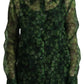 Green Clover Print Long Sleeves Collared Top Blouse