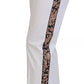 White Jacquard Cotton Blend Mid Waist Pants