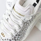 White NS1 Canvas Leather Embellished Sneakers Shoes