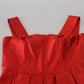 Red A-line Pleated Midi Satin Silk Dress
