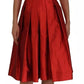 Red A-line Pleated Midi Satin Silk Dress