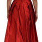 Red A-line Pleated Midi Satin Silk Dress