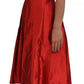 Red A-line Pleated Midi Satin Silk Dress