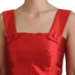 Red A-line Pleated Midi Satin Silk Dress