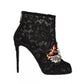 Black Crystal Lace Booties Stilettos Shoes