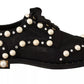 Black Lace Up Jewelled Formal Flats Shoes