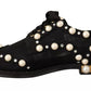Black Lace Up Jewelled Formal Flats Shoes