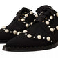 Black Lace Up Jewelled Formal Flats Shoes