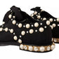 Black Lace Up Jewelled Formal Flats Shoes