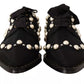 Black Lace Up Jewelled Formal Flats Shoes