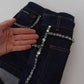 Blue Denim Stretch Crystal Hot Pants Shorts