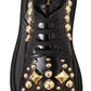 Black Leather Trekking Derby Embellished Shoes
