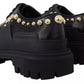 Black Leather Trekking Derby Embellished Shoes